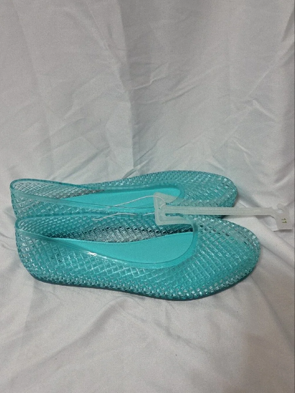 Teal Translucent Jelly Shoes Woven Flats, Size 11, Memory Foam Insoles, New